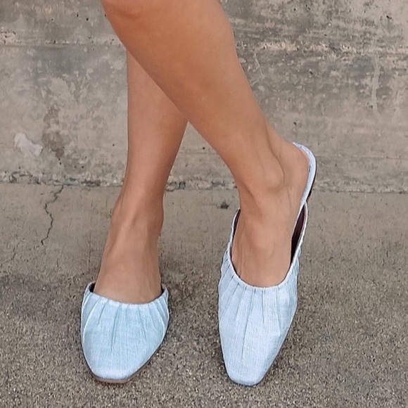 Lulus Shoes - Lulu’s Sephira Blue Chambray Square Toe Mules size 6.5​​